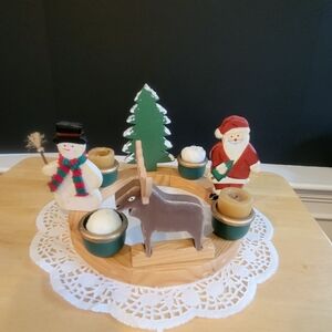 Vintage Wooden Christmas Tabletop Decoration with Candles,Santa, Snowman, Tree